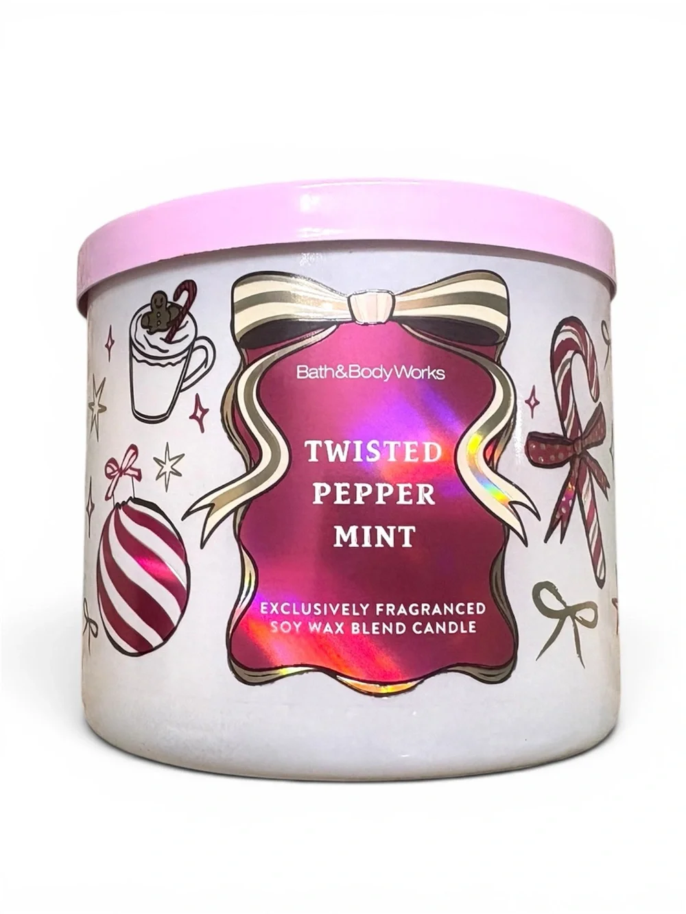 NWT Bath & Body Works Twisted Peppermint 3-Wick Candle - Picture 3 of 6